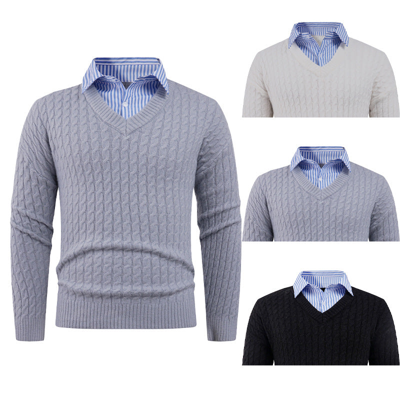 Herren Eleganter Strickpullover mit V-Ausschnitt und feiner Struktur R&B