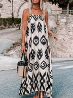Damen maxi Kleid mit zeitgemäßem Tribal-Muster und schwingendem Saum R&B