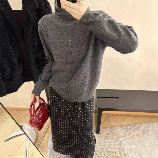 Damen Hochgeschlossener Strickpullover mit Knopfdetails R&B