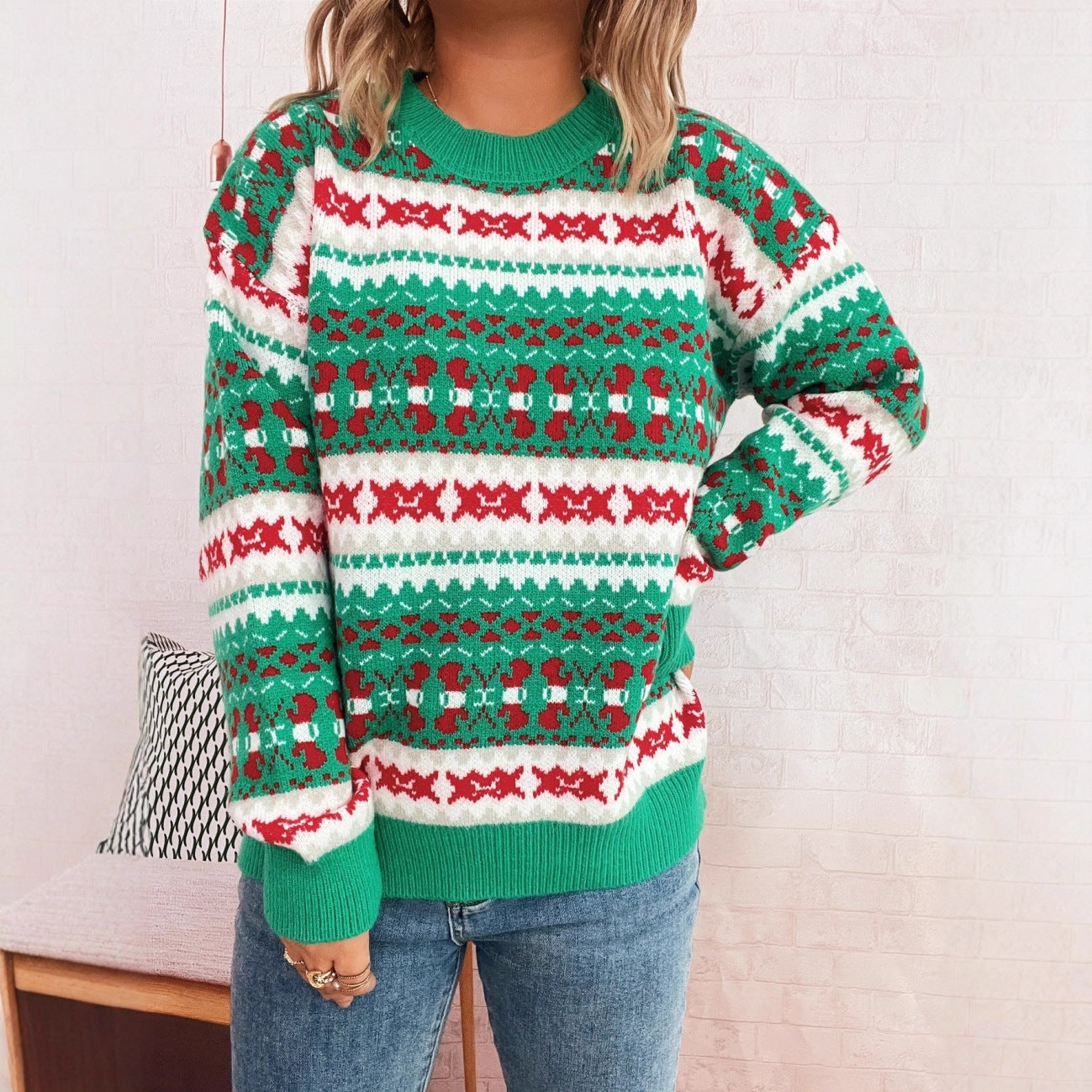 Damen Weihnachts-Pullover mit festlichem Motiv und lockerer Passform R&B