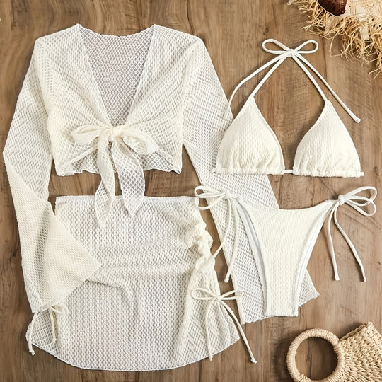 Damen luftiger Netz-Bikini mit sportlichem Cover-Up R&B