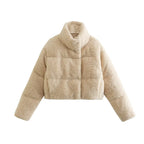 Damen kuschelige cropped Teddyjacke mit hohem Kragen und seitlichen Taschen R&B