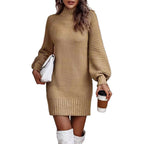 Damen Strickkleid mit weitem Rollkragen und puffärmeligen Details R&B