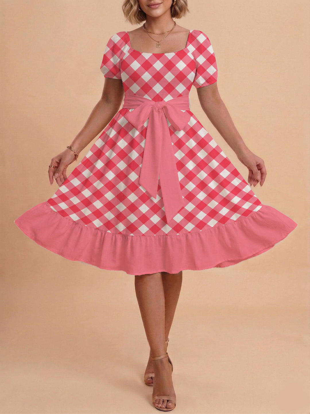 Damen Midikleid mit verspieltem Druck und tailliertem Schnitt R&B