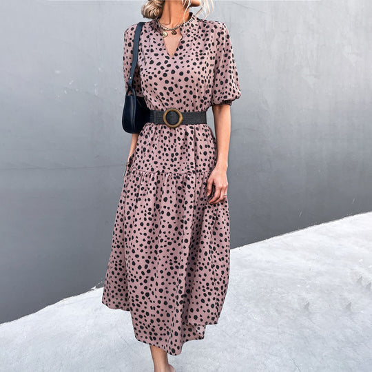 Damen Midikleid mit auffälligem Punktdesign und elastischem Taillengürtel R&B