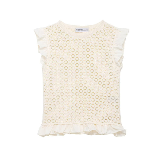 Damen Rüschenshirt mit feiner Lochstickerei und gerafftem Saum R&B