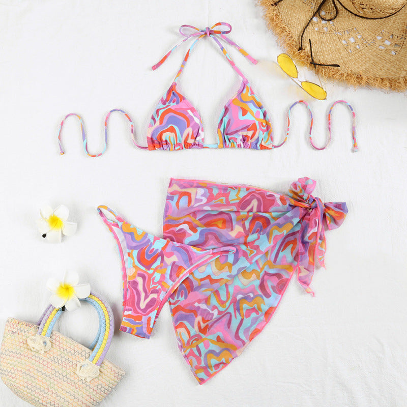 Damen Triangel-Bikini mit hochwertigem Bindeband und modischer Wickelrock-Optik R&B