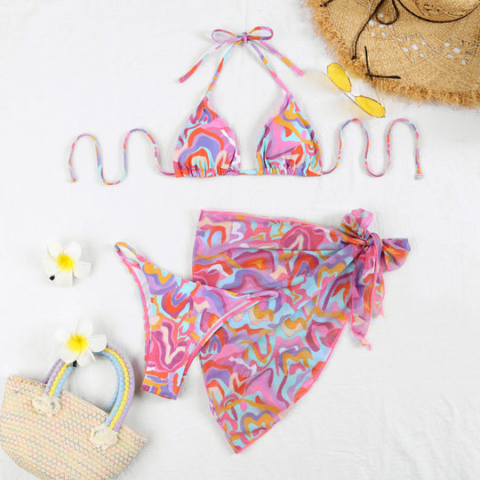 Damen Triangel-Bikini mit hochwertigem Bindeband und modischer Wickelrock-Optik R&B