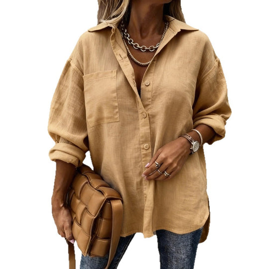 Damen Leichte und lässige Bluse mit Brusttasche R&B