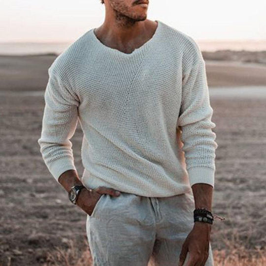 Herren Pullover mit V-Ausschnitt und strukturiertem Design R&B