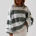 Damen gestreifter Strickpullover mit weitem Schnitt R&B