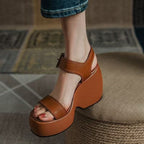 Damen Plateau-Sandalen mit verstellbarem Riemen und komfortablem Absatz