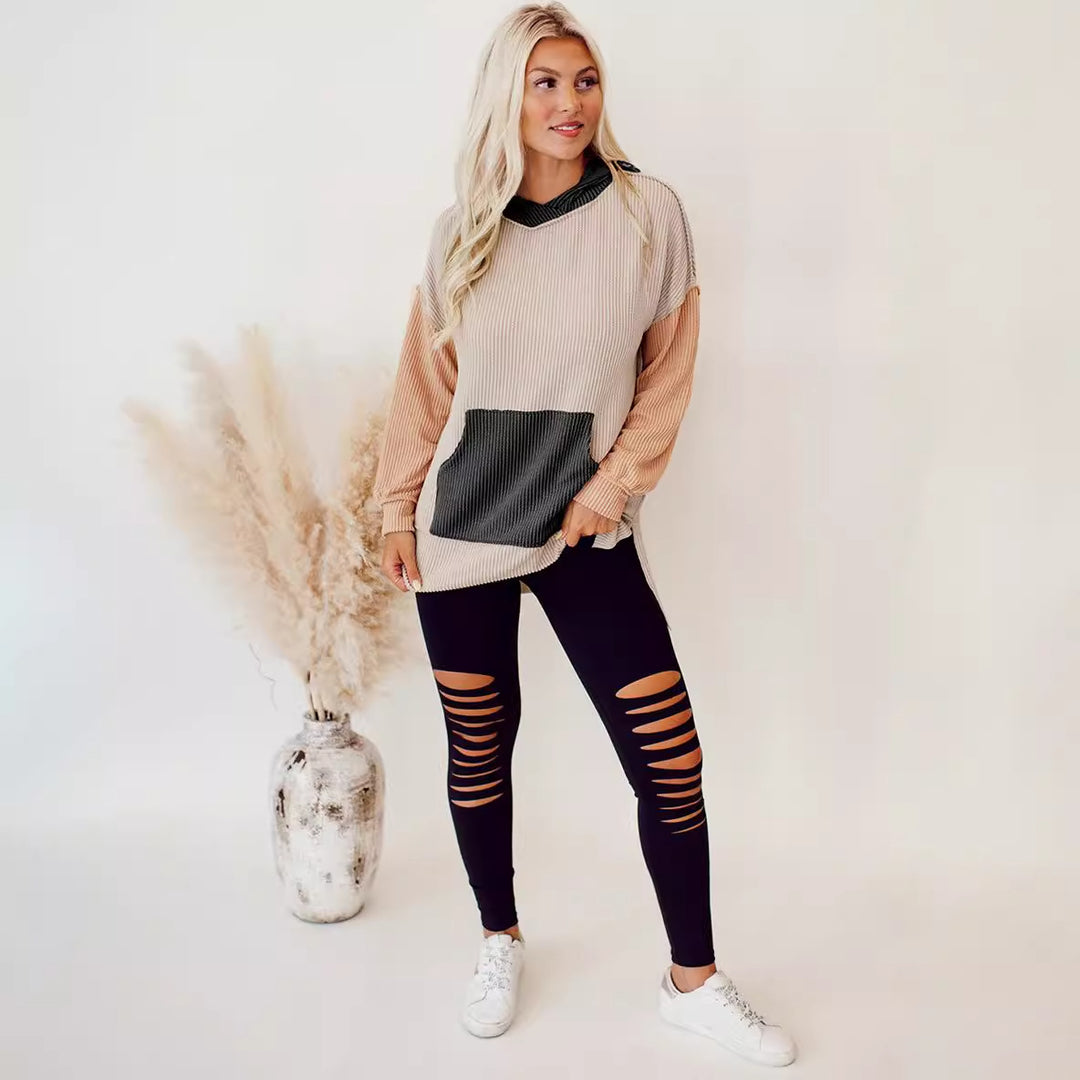 Damen lässiger Kapuzenpullover mit strukturiertem Design und praktischen Taschen R&B