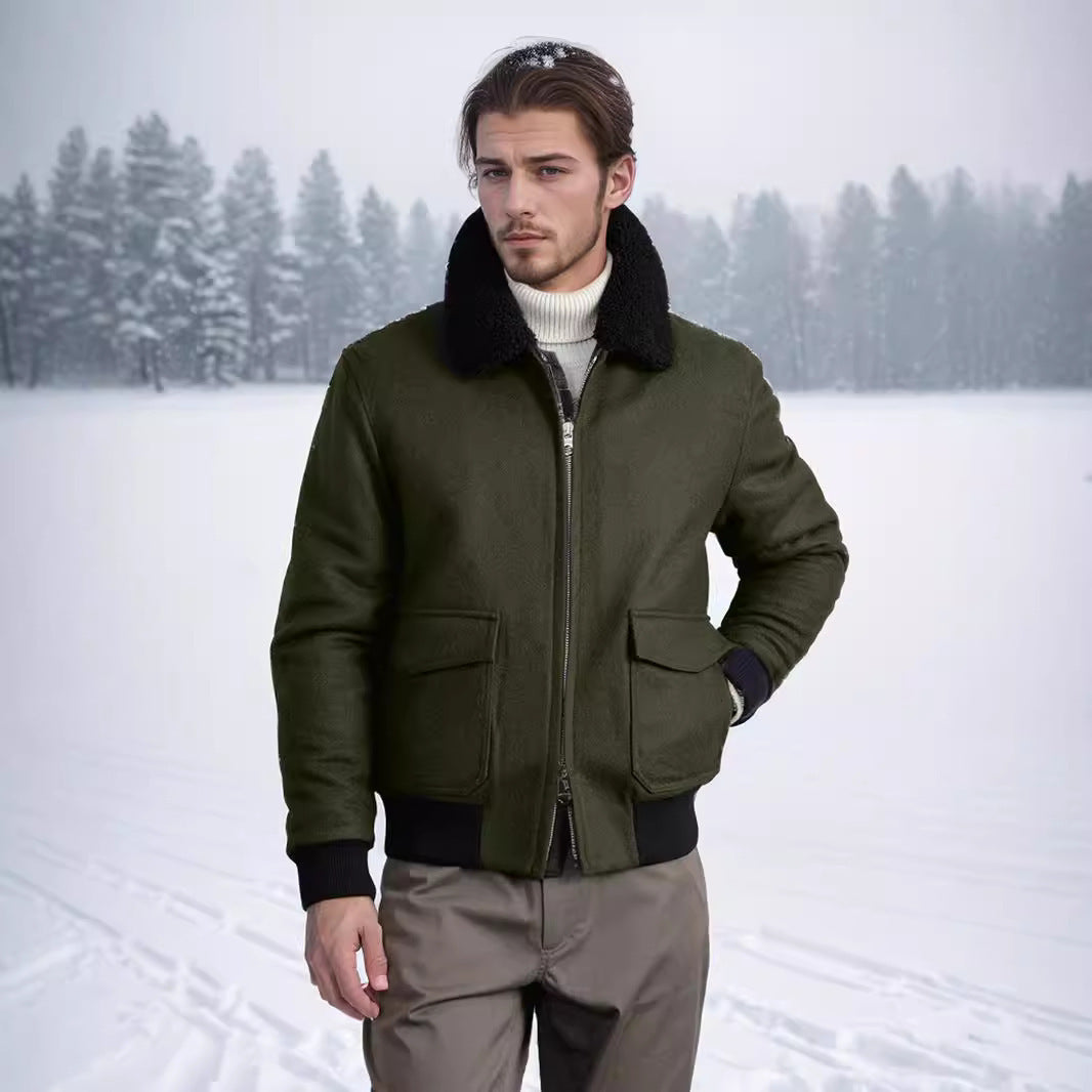 Herren kuschelweiche Winterjacke mit Teddykragen und aufgesetzten Taschen R&B