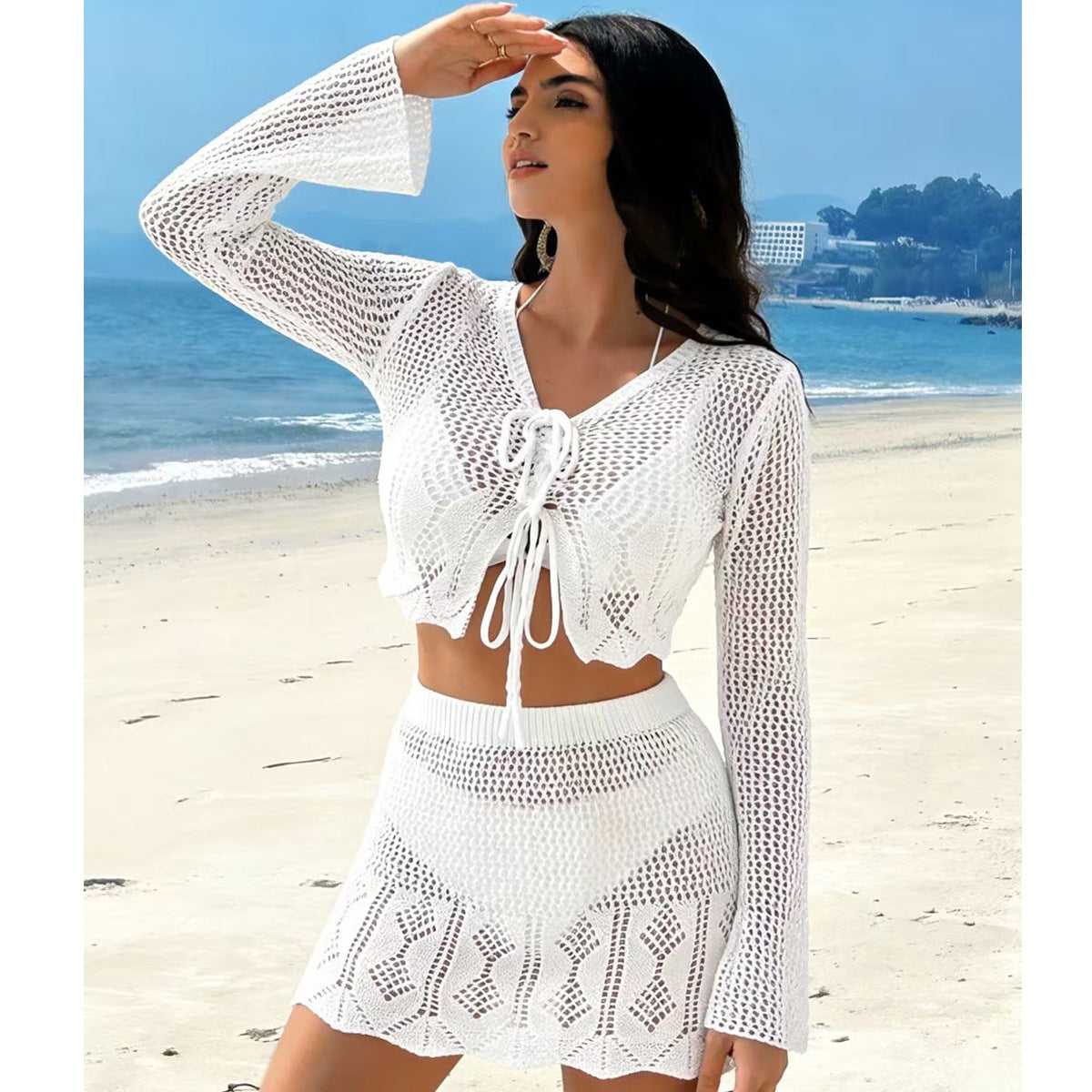 Damen Häkel-Crop-Top und Minirock Set R&B