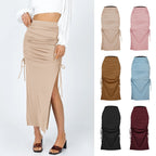 Damen Langer Wickelrock mit Raffungen und Taillenschnürung R&B
