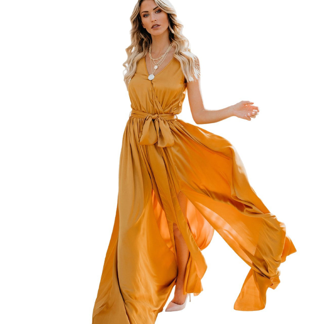 Damen Elegantes Maxikleid mit fließendem Rock und schlichter Silhouette R&B