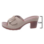 Damen modische Mules mit komfortablem Blockabsatz und eleganter Schnallenverzierung R&B