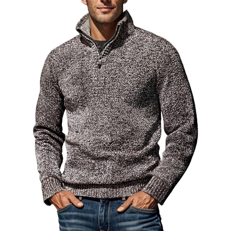 Herren nan grobgestrickter Strickpullover mit halbem Reißverschluss und hohem Stehkragen R&B
