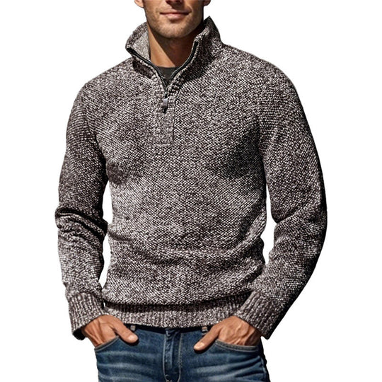 Herren nan grobgestrickter Strickpullover mit halbem Reißverschluss und hohem Stehkragen R&B