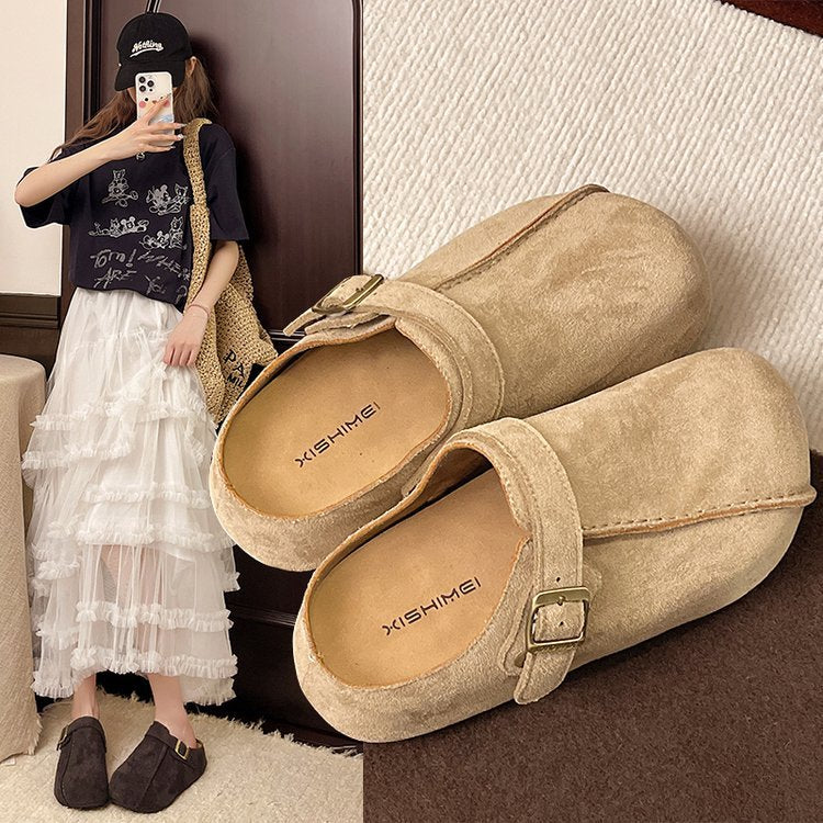 Damen bequeme Clogs aus hochwertigem Wildleder mit verstellbarem Schnallenverschluss R&B