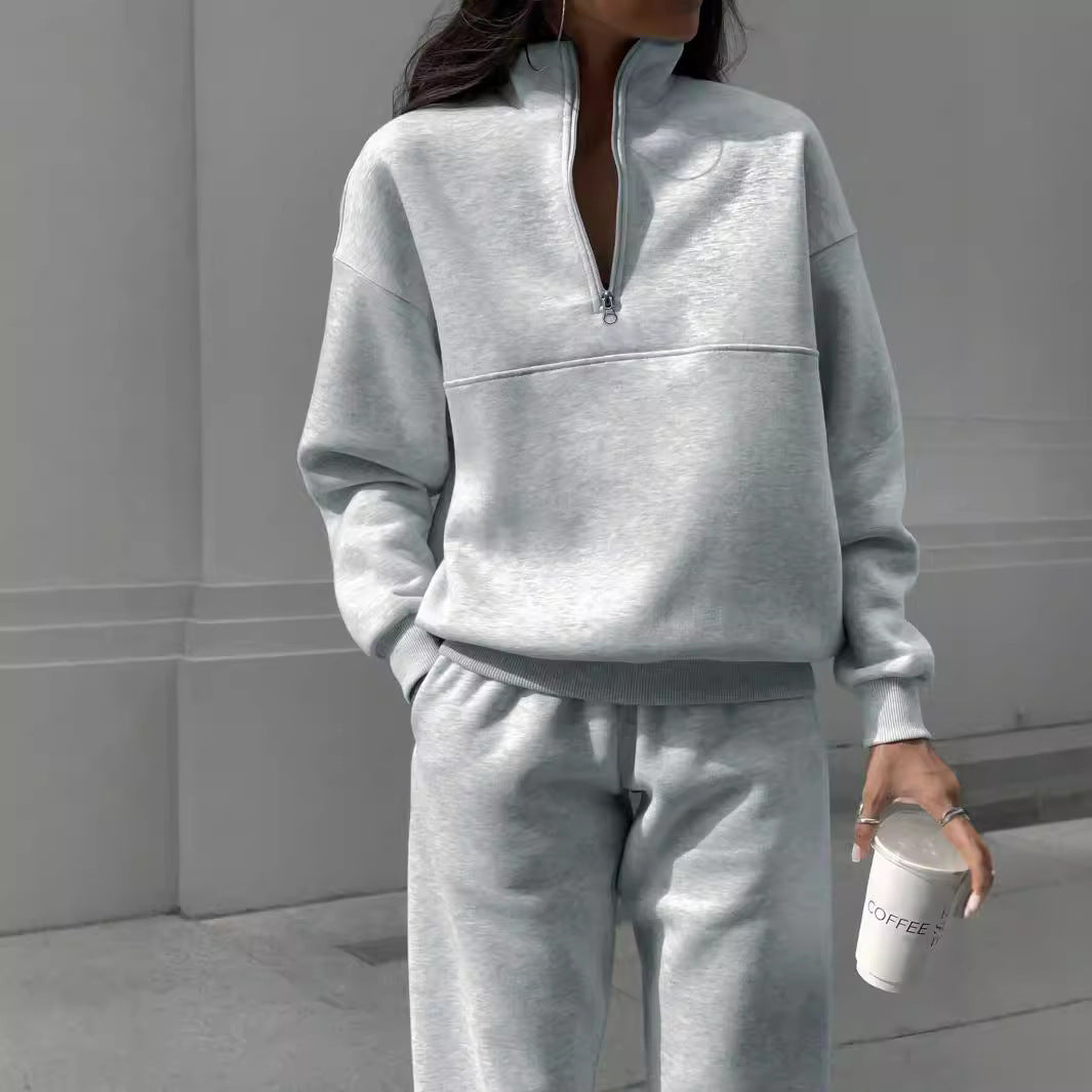 Damen bequemer Polarkragen Sweater mit passender Jogginghose R&B