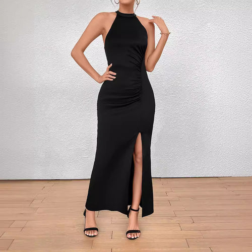 Damen Elegantes Maxikleid mit hohem Schlitz und Raffdetails R&B