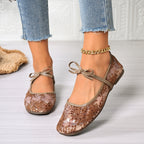 Damen Elegante Ballerinas mit dekorativem Schleifen-Design und glitzernden Applikationen R&B