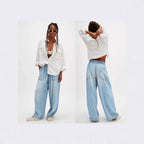 Damen Weite Denim-Hose mit elastischem Bund und Taschen