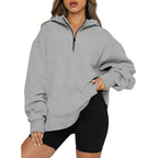 Damen Oversize Kapuzenpullover mit halbem Reißverschluss R&B