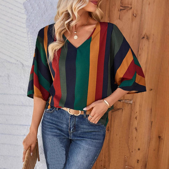 Damen farbenfrohes gestreiftes Oberteil R&B