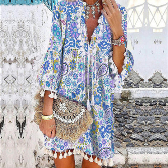 Damen Tunika-Kleid mit kreativem Print und Taschendetails R&B