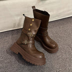 Damen Stiefeletten mit modischen Schnallen und robuster Plateausohle R&B