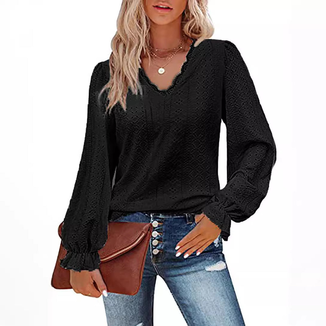 Damen lässige Bluse mit romantischem Spitzenmuster R&B