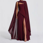 Damen Elegantes Maxikleid mit asymmetrischem Schnitt und fließendem Cape
