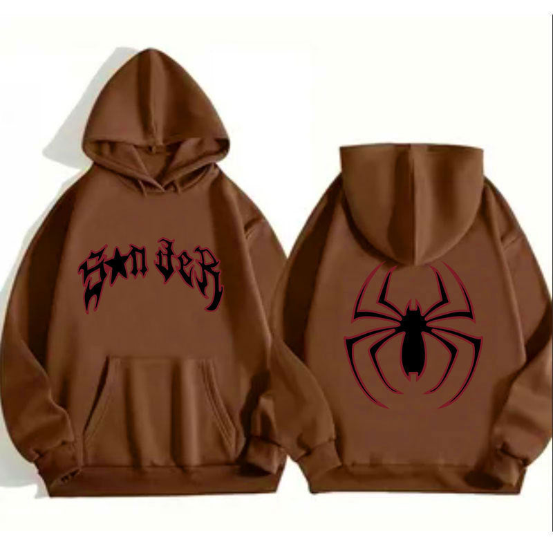 Damen Kapuzenpullover mit auffälligem Spinnenmotiv und grobem Schriftzug R&B