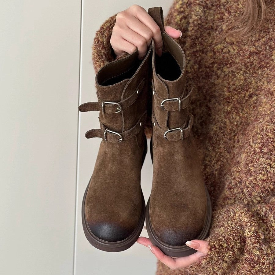 Damen Stiefeletten mit modischem Schnallenverschluss und robustem Profil
