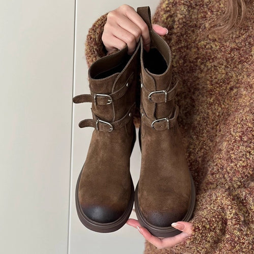 Damen Stiefeletten mit modischem Schnallenverschluss und robustem Profil R&B