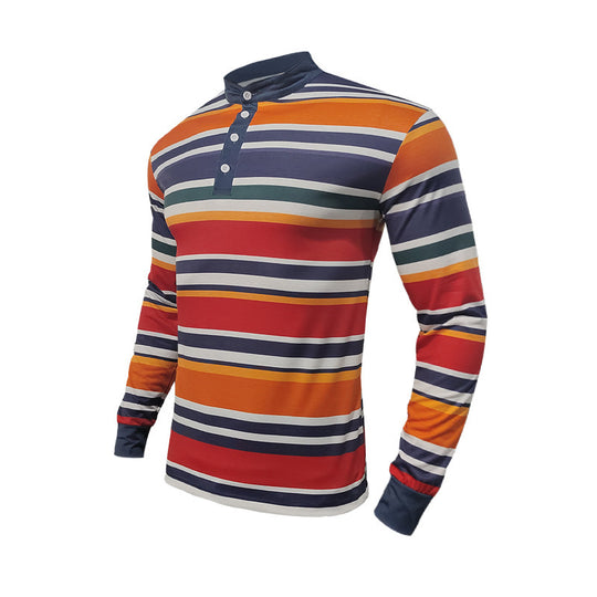 Herren Langarm-Henley-Shirt mit modischem Streifenmuster und hochwertiger Baumwollqualität R&B