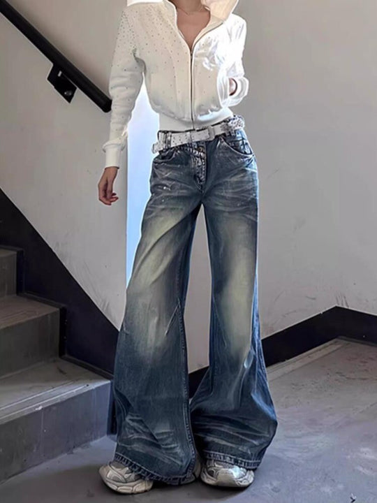 Damen Weite Jeans mit ausgefallenem Schnitt und modernem Design R&B