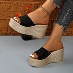 Damen Plateau-Pantoletten mit glitzerndem Riemen R&B