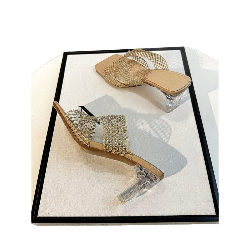 Damen transparente Mules mit schickem Netzdesign R&B