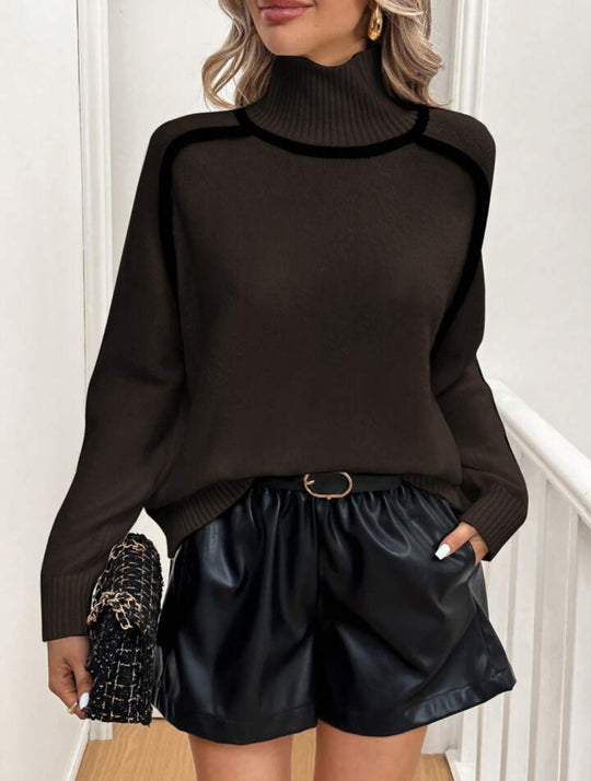 Damen modischer Rollkragenpullover mit Kontraststreifen und lässigem Schnitt R&B