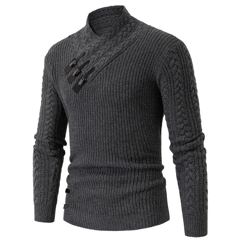 Herren Strickpullover mit asymmetrischem Kragen und dekorativem Zipper R&B