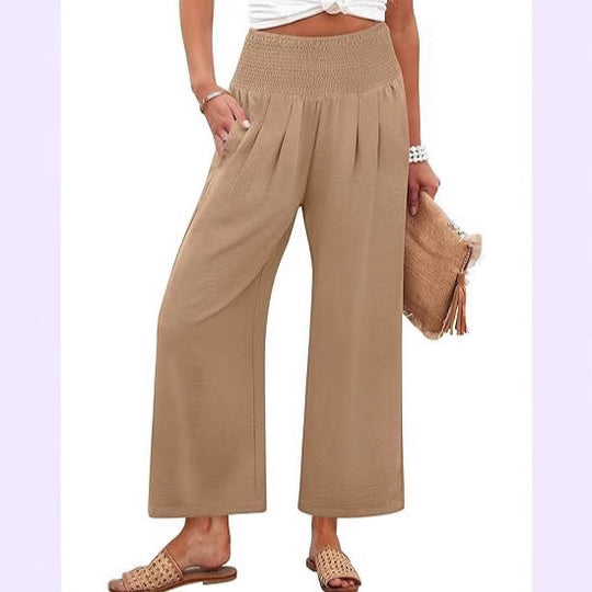 Damen Weite Culotte-Hose mit elastischem Bund und Falten R&B