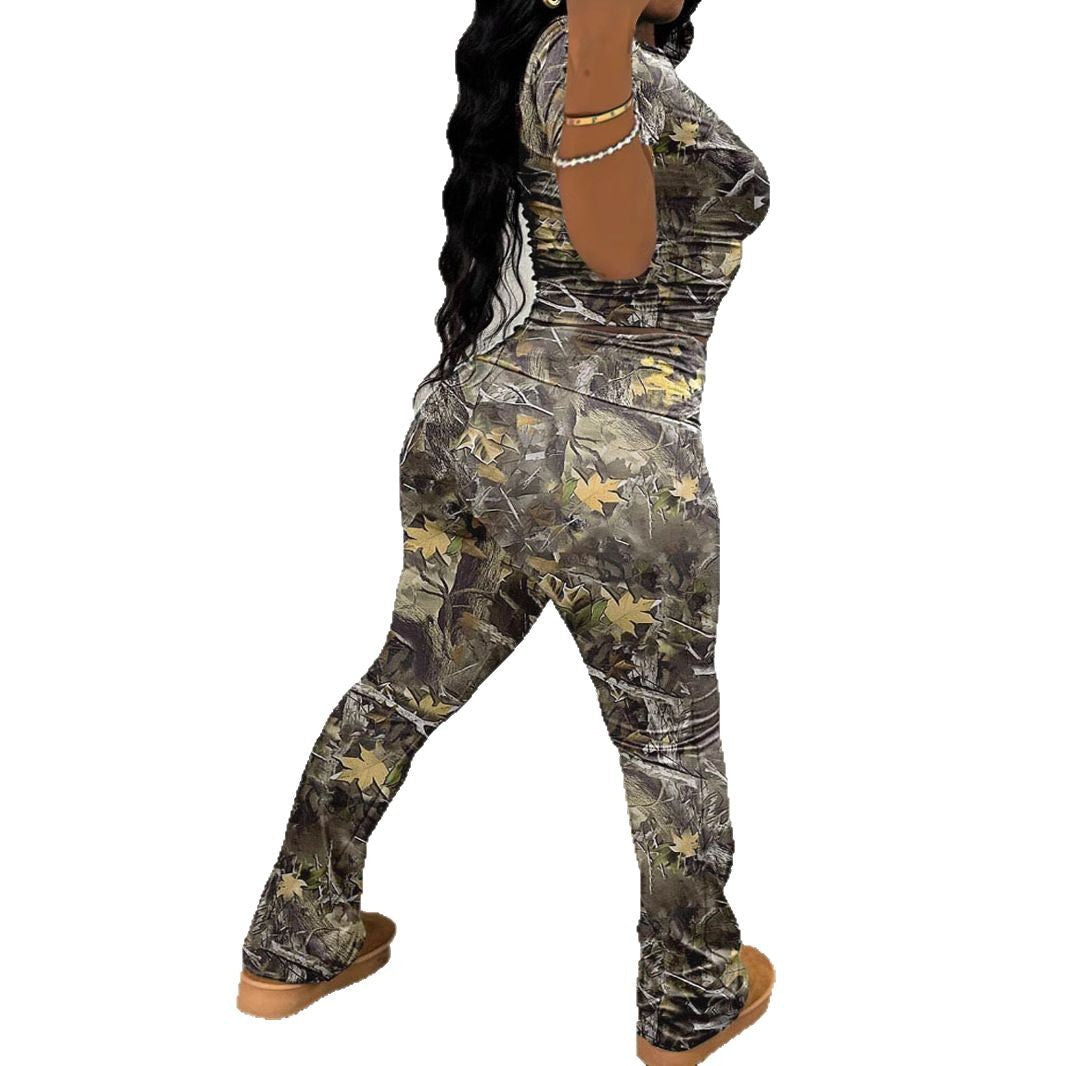 Damen Sportliches Set mit trendigem Camouflage-Muster und elastischem Bund R&B