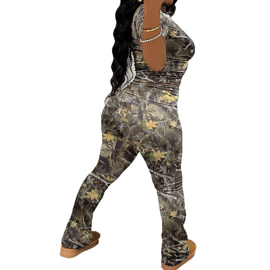 Damen Sportliches Set mit trendigem Camouflage-Muster und elastischem Bund R&B