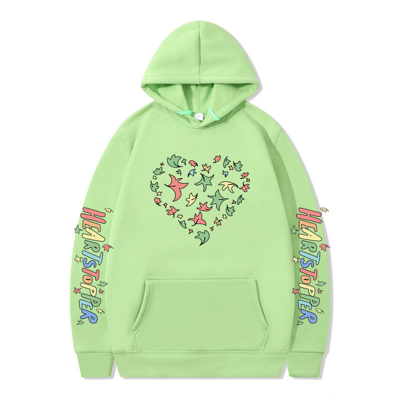 Damen Kapuzenpullover mit kreativem Herz- und Blattmotiv R&B
