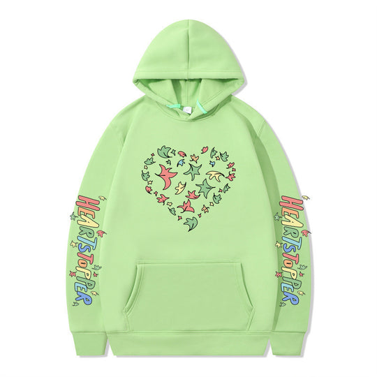Damen Kapuzenpullover mit kreativem Herz- und Blattmotiv R&B