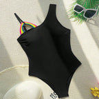 Damen Sportlicher Einteiler Badeanzug mit asymmetrischem Trägerdesign